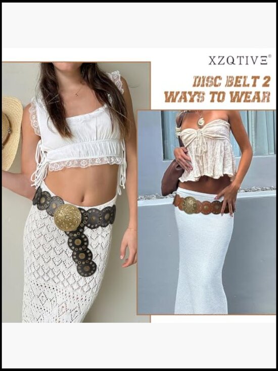 Vintage Western Belt Adjustable Wide Disc Design Boho Cowgirl Style Stretch main image 7
